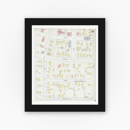 Old map wall art mockup — black gallery frame with white mat — Sanborn Fire Insurance Map from Red Wing, Goodhue County, Minnesota (1895), Sheet #0012