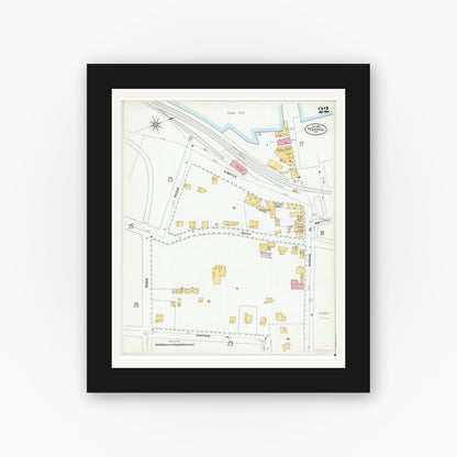 Old map wall art mockup — black gallery frame with white mat — Sanborn Fire Insurance Map from Peekskill, Westchester County, New York (1900), Sheet #0022