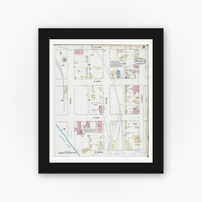 Old map wall art mockup — black gallery frame with white mat — Sanborn Fire Insurance Map from Mankato, Blue Earth County, Minnesota (1889), Sheet #0002
