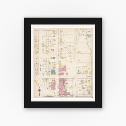 Old map wall art mockup — black gallery frame with white mat — Sanborn Fire Insurance Map from Holly, Oakland County, Michigan (1921), Sheet #0002