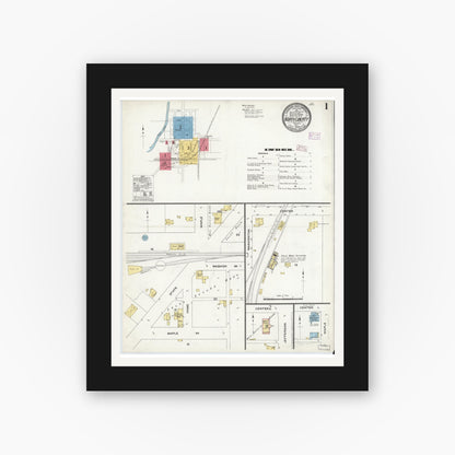 Old map wall art mockup — black gallery frame with white mat — Sanborn Fire Insurance Map from North Liberty, Saint Joseph County, Indiana (1909) - Complete Map Set