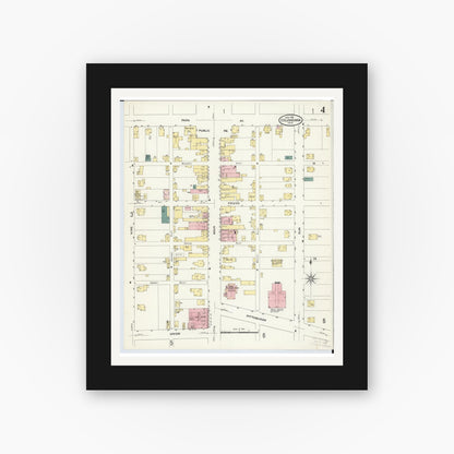 Old map wall art mockup — black gallery frame with white mat — Sanborn Fire Insurance Map from Columbiana, Columbiana County, Ohio (1909), Sheet #0004