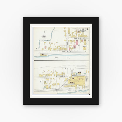 Old map wall art mockup — black gallery frame with white mat — Sanborn Fire Insurance Map from Pomeroy, Meigs County, Ohio (1899), Sheet #0005