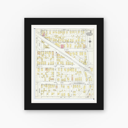 Old map wall art mockup — black gallery frame with white mat — Sanborn Fire Insurance Map from Hancock, Houghton County, Michigan (1917), Sheet #0002