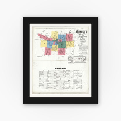 Old map wall art mockup — black gallery frame with white mat — Sanborn Fire Insurance Map from Thomasville, Davidson County, North Carolina (1923), Sheet #0001