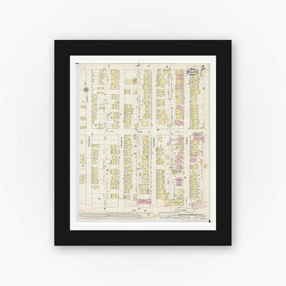 Old map wall art mockup — black gallery frame with white mat — Sanborn Fire Insurance Map from Bellaire, Belmont County, Ohio (1915), Sheet #0005