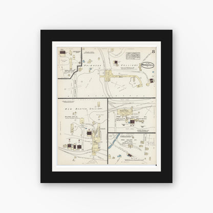 Old map wall art mockup — black gallery frame with white mat — Sanborn Fire Insurance Map from Mahanoy City, Schuylkill County, Pennsylvania (1885), Sheet #0008
