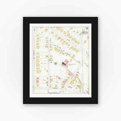 Old map wall art mockup — black gallery frame with white mat — Sanborn Fire Insurance Map from Washington, Washington County, Pennsylvania (1904), Sheet #0008
