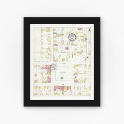 Old map wall art mockup — black gallery frame with white mat — Sanborn Fire Insurance Map from Hope, Bartholomew County, Indiana (1901) - Complete Map Set