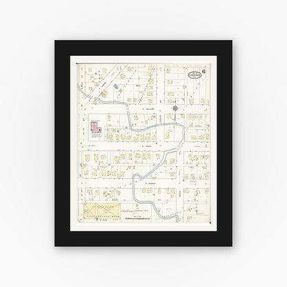 Old map wall art mockup — black gallery frame with white mat — Sanborn Fire Insurance Map from Cherokee, Cherokee County, Iowa (1914), Sheet #0006
