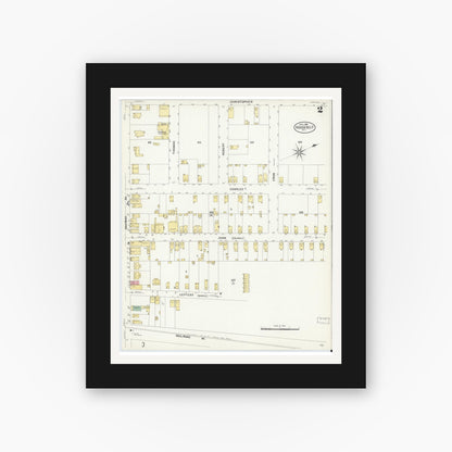 Old map wall art mockup — black gallery frame with white mat — Sanborn Fire Insurance Map from Roosevelt, Middlesex County, New Jersey (1908), Sheet #0002