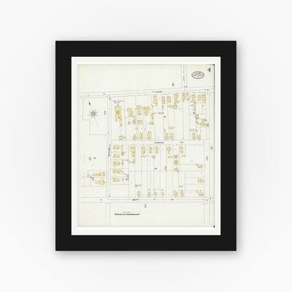 Old map wall art mockup — black gallery frame with white mat — Sanborn Fire Insurance Map from Suffolk, Independent Cities, Virginia (1898), Sheet #0004