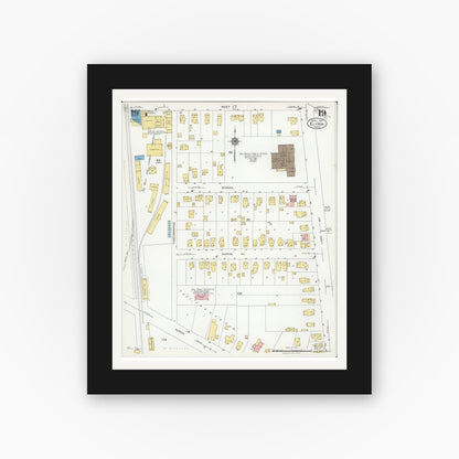 Old map wall art mockup — black gallery frame with white mat — Sanborn Fire Insurance Map from Elyria, Lorain County, Ohio (1925), Sheet #0019