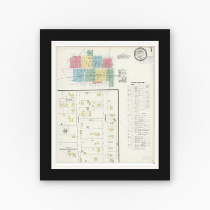 Old map wall art mockup — black gallery frame with white mat — Sanborn Fire Insurance Map from Terrell, Kaufman County, Texas (1897) - Complete Map Set