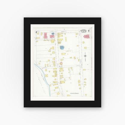 Old map wall art mockup — black gallery frame with white mat — Sanborn Fire Insurance Map from Tionesta, Forest County, Pennsylvania (1930), Sheet #0004