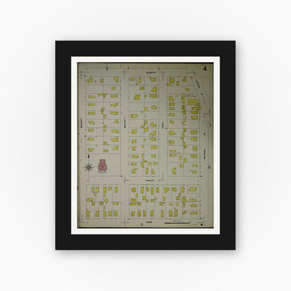 Old map wall art mockup — black gallery frame with white mat — Sanborn Fire Insurance Map from Jackson, Jackson County, Michigan (1907), Sheet #0004