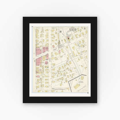 Old map wall art mockup — black gallery frame with white mat — Sanborn Fire Insurance Map from Columbus Grove, Putnam County, Ohio (1911), Sheet #0003