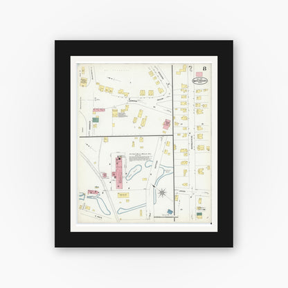 Old map wall art mockup — black gallery frame with white mat — Sanborn Fire Insurance Map from North Andover, Essex County, Massachusetts (1909), Sheet #0008