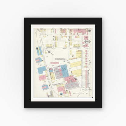 Old map wall art mockup — black gallery frame with white mat — Sanborn Fire Insurance Map from Jeannette, Westmoreland County, Pennsylvania (1910), Sheet #0013