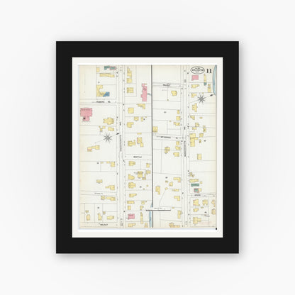 Old map wall art mockup — black gallery frame with white mat — Sanborn Fire Insurance Map from Arlington, Middlesex County, Massachusetts (1903), Sheet #0011