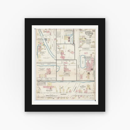 Old map wall art mockup — black gallery frame with white mat — Sanborn Fire Insurance Map from Chillicothe, Ross County, Ohio (1884), Sheet #0011