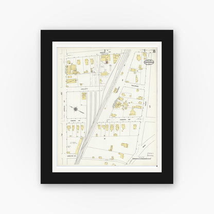 Old map wall art mockup — black gallery frame with white mat — Sanborn Fire Insurance Map from Riverhead, Suffolk County, New York (1909), Sheet #0008