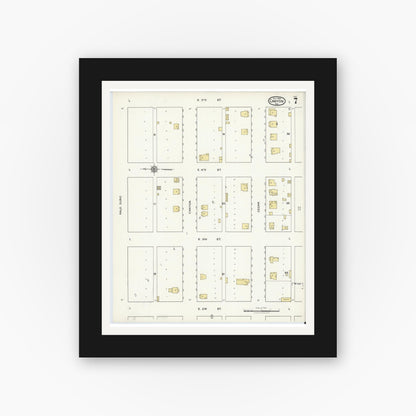 Old map wall art mockup — black gallery frame with white mat — Sanborn Fire Insurance Map from Canyon, Randall County, Texas (1920), Sheet #0007