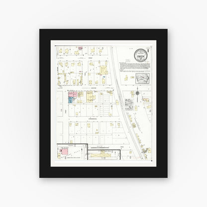 Old map wall art mockup — black gallery frame with white mat — Sanborn Fire Insurance Map from Union, Hardin County, Iowa (1921), Sheet #0001