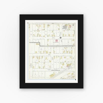 Old map wall art mockup — black gallery frame with white mat — Sanborn Fire Insurance Map from Leipsic, Putnam County, Ohio (1916), Sheet #0002