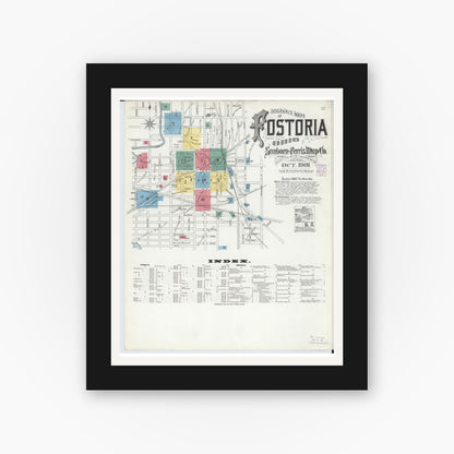 Old map wall art mockup — black gallery frame with white mat — Sanborn Fire Insurance Map from Fostoria, Seneca, Hancock, And Wood Counties, Ohio (1901) - Complete Map Set