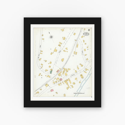 Old map wall art mockup — black gallery frame with white mat — Sanborn Fire Insurance Map from Philmont, Columbia County, New York (1904), Sheet #0008