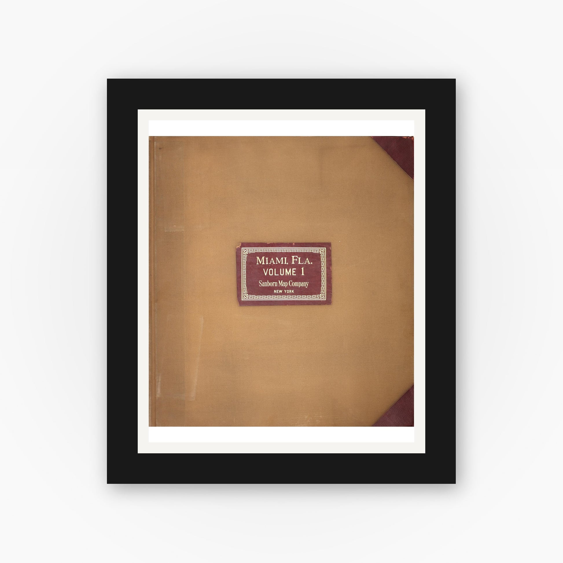 Old map wall art mockup — black gallery frame with white mat — Sanborn Fire Insurance Map from Miami, Dade County, Florida (1950), Sheet #0001