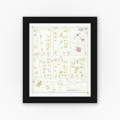 Old map wall art mockup — black gallery frame with white mat — Sanborn Fire Insurance Map from Allegan, Allegan County, Michigan (1911), Sheet #0002