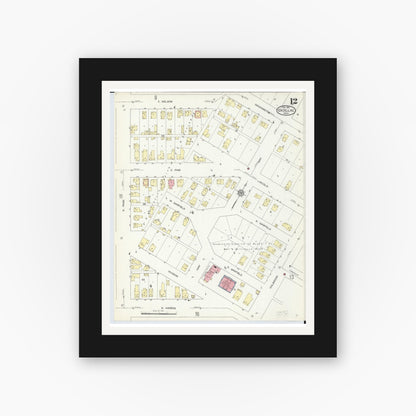 Old map wall art mockup — black gallery frame with white mat — Sanborn Fire Insurance Map from Cadillac, Wexford County, Michigan (1914), Sheet #0012