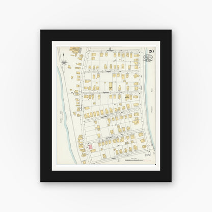 Old map wall art mockup — black gallery frame with white mat — Sanborn Fire Insurance Map from Revere, Suffolk County, Massachusetts (1900), Sheet #0020