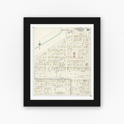 Old map wall art mockup — black gallery frame with white mat — Sanborn Fire Insurance Map from Charlevoix, Charlevoix County, Michigan (1917), Sheet #0010