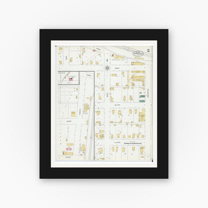 Old map wall art mockup — black gallery frame with white mat — Sanborn Fire Insurance Map from Mansfield, Piatt County, Illinois (1906), Sheet #0002