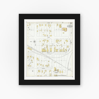 Old map wall art mockup — black gallery frame with white mat — Sanborn Fire Insurance Map from Rhinelander, Oneida County, Wisconsin (1900), Sheet #0008