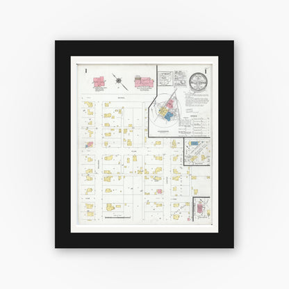 Old map wall art mockup — black gallery frame with white mat — Sanborn Fire Insurance Map from Belle Centre, Logan County, Ohio (1927) - Complete Map Set