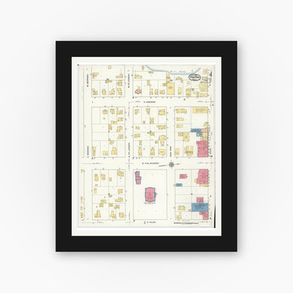 Old map wall art mockup — black gallery frame with white mat — Sanborn Fire Insurance Map from Paw Paw, Van Buren County, Michigan (1922), Sheet #0004