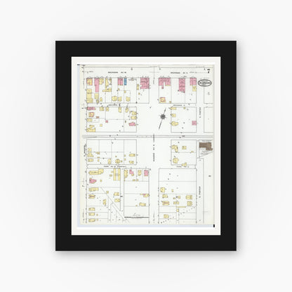 Old map wall art mockup — black gallery frame with white mat — Sanborn Fire Insurance Map from Dearborn, Wayne County, Michigan (1919), Sheet #0007