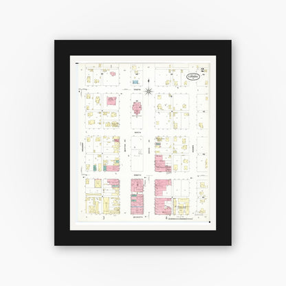 Old map wall art mockup — black gallery frame with white mat — Sanborn Fire Insurance Map from Corning, Adams County, Iowa (1907), Sheet #0002