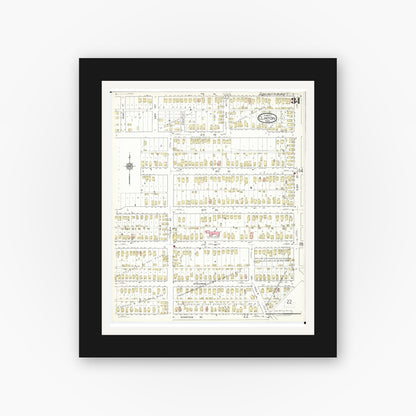 Old map wall art mockup — black gallery frame with white mat — Sanborn Fire Insurance Map from Clinton, Clinton County, Iowa (1917), Sheet #0034