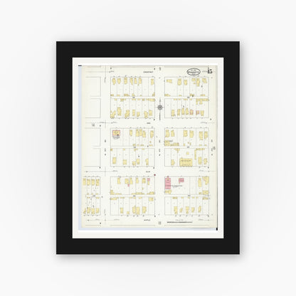 Old map wall art mockup — black gallery frame with white mat — Sanborn Fire Insurance Map from Wyandotte, Wayne County, Michigan (1912), Sheet #0015