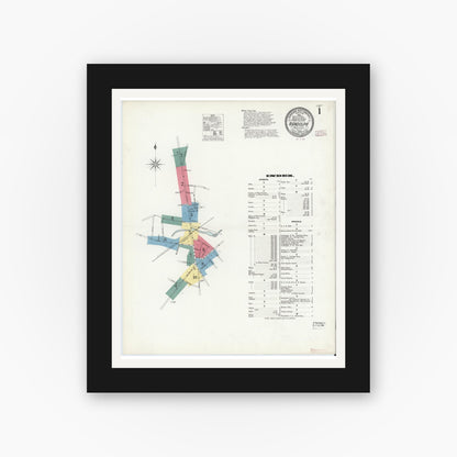 Old map wall art mockup — black gallery frame with white mat — Sanborn Fire Insurance Map from Randolph, Norfolk County, Massachusetts (1909) - Complete Map Set