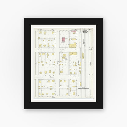 Old map wall art mockup — black gallery frame with white mat — Sanborn Fire Insurance Map from West, McLennan County, Texas (1921), Sheet #0007