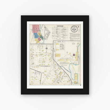 Old map wall art mockup — black gallery frame with white mat — Sanborn Fire Insurance Map from Milton, Santa Rosa County, Florida (1917) - Complete Map Set