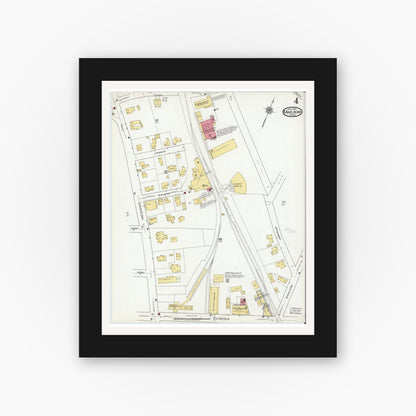 Old map wall art mockup — black gallery frame with white mat — Sanborn Fire Insurance Map from Marlborough, Middlesex County, Massachusetts (1920), Sheet #0004