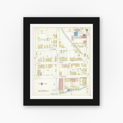 Old map wall art mockup — black gallery frame with white mat — Sanborn Fire Insurance Map from Tamaqua, Schuylkill County, Pennsylvania (1915), Sheet #0011