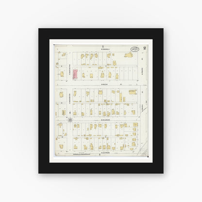 Old map wall art mockup — black gallery frame with white mat — Sanborn Fire Insurance Map from Dwight, Livingston County, Illinois (1898), Sheet #0002